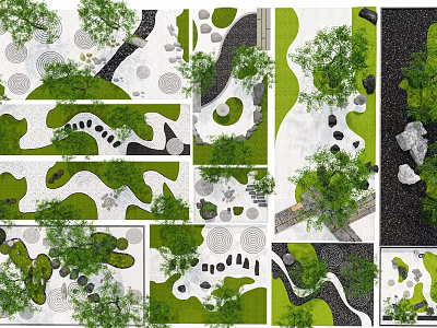 Karesansui Traditional Japanese Zen Garden Design With Stone Elements Sand Patterns And Mossy Areas 3d model