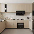 Modern Kitchen Interior Design With Light Wood Cabinets Black Appliances And White Countertop