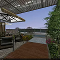 Tranquil Garden Landscape Design With Wooden Deck Greenery Wall And Outdoor Furniture