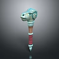 Decorative Fantasy Weapon With Ram Head Design And Wooden Handle Red Straps