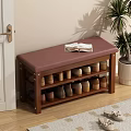 Entryway Wooden Shoe Bench With Padded Seat And Storage Shelves For Shoes