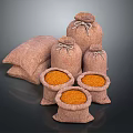 Open Burlap Sacks With Orange Grains Stacked In Various Sizes Daily Necessities