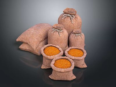 Open Burlap Sacks With Orange Grains Stacked In Various Sizes Daily Necessities 3d model Open Burlap Sacks With Orange Grains Stacked In Various Sizes Daily Necessities 3d model