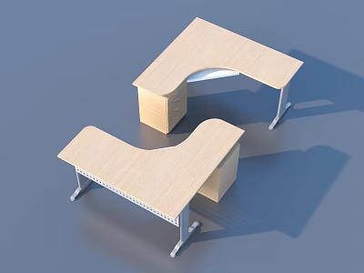 L Shaped Office Desk With Wooden Top And Metal Legs For Workspace 3d model