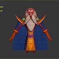 Cartoon Wizard Character With Long Beard Blue Cape Purple Orange Robes And Yellow Shoulders