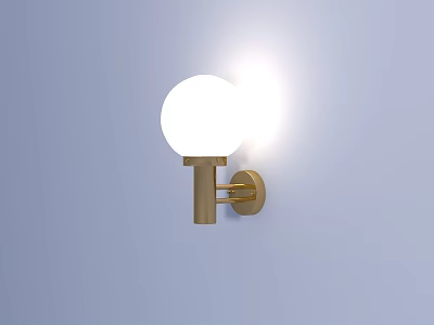 Modern Golden Wall Lamp With White Round Lampshade On Light Blue Wall 3d model