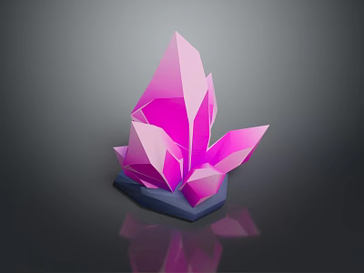 Pink Crystal with Pointed Facets on Blue Base and Glossy Reflection 3d model