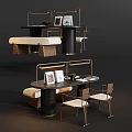 Modern Elegant Table Chair Set With Metal Frame Wooden Top Table Lamp And Upholstered Seats
