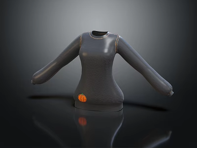 Gray High Neck Long Sleeve Sweater With Orange Pumpkin Design On Black Background With Reflection 3d model