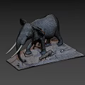 Realistic Elephant Sculpture Featuring Adult And Baby Elephants On Base