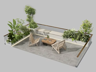 Roof Garden Design With Green Plants Outdoor Seating And Tiled Floor 3d model