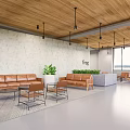 Modern Comfortable Lounge Area Interior With Brown Leather Sofas Accent Chairs And Green Plants