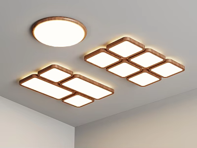 Modern Minimalist Ceiling Lights With Wooden Frame Round And Square Panel Design For Interior 3d model