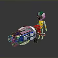 Cartoon Style Sci Fi Game Character in Yellow White Outfit With Helmet And Large Weapon
