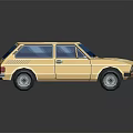 Vintage Beige Hatchback Car With Blue Windows And Black Surface Reflection 3d model