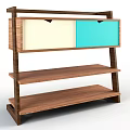 Wooden Display Shelf With Multi Tiered Shelves And White Turquoise Panels