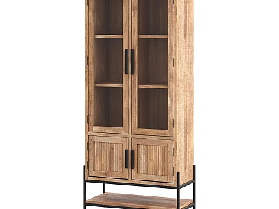 Modern Wooden Bookcase With Glass Panel Doors Metal Frame And Open Shelves 3d model