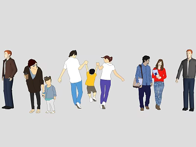 Diverse Group of People Including Adults and Children Walking and Interacting Together 3d model