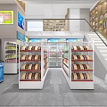 24 Hour Supermarket Interior With Shelves Daily Supplies Display Cases And Cashier Counter