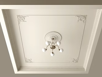 French ceiling line carved lamp panel chandelier 3d model