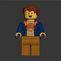 Lego Minifigure With Red Hair Smiling Face Blue Jacket And Orange Pants