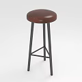 Modern Counter Stool With Brown Leather Seat And Black Metal Legs