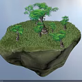 Floating Island With Green Grass And Trees In Sky Background