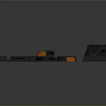 Black And Orange Industrial Equipment Components With Connectors Tracks And Circular Parts On Gray Platform