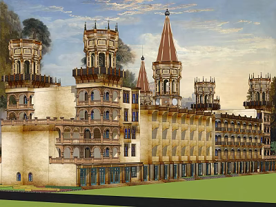 Elegant Homestay Architecture With Multiple Towers Ornate Balconies And Multi story Design 3d model
