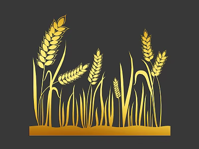 Decorative Golden Wheat Ears and Grass Design on Dark Background 3d model