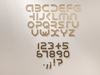 Golden Wooden Alphabet Numbers And Punctuation Wall Decor For Home Decoration 3d model