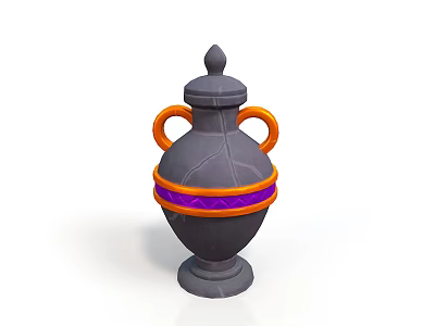 Sculpture Carving of Decorative Gray Vase With Orange Handles And Purple Orange Bands 3d model