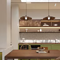 Modern Living and Dining Room Interior Design With Sofa Dining Table Pendant Lights And Staircase