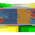 Basketball Gymnasium Featuring Vibrant Colorful Spectator Stands Multicolored Court Floor and Hoops
