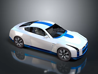 Sleek White And Blue Modern Sports Car With Streamlined Body And Black Wheels 3d model