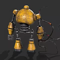 Yellow Vintage Game Movie Character With Metallic Body And Worn Mechanical Parts