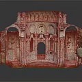 European Architectural Ruins Model with Arched Doorways Stone Columns and Climbing Vines