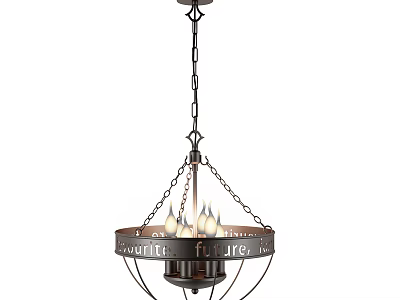 Vintage Iron Chandelier With Decorative Circular Frame And Hanging Chain Design 3d model