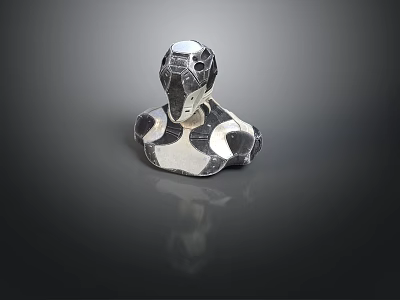 Abstract Character Creature Sculpture With Black And White Geometric Design Shiny Surface 3d model