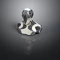 Abstract Character Creature Sculpture With Black And White Geometric Design Shiny Surface