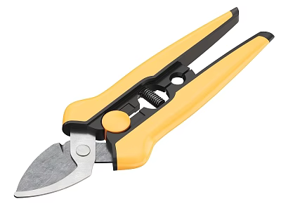 Professional Hardware Tool with Yellow Handle and Metal Blade Spring Mechanism for Efficient Cutting 3d model
