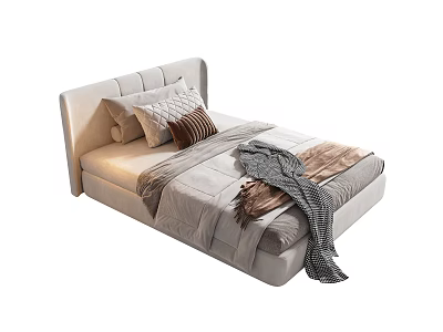 Modern Single Bed With Simple Headboard Comfortable Pillows And Soft Blanket 3d model