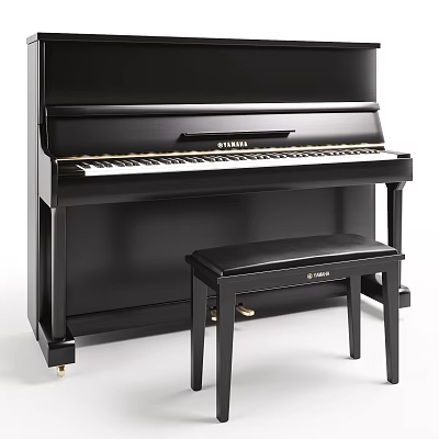 Black Yamaha Upright Piano With Matching Black Bench Classic Musical Instrument 3d model Black Yamaha Upright Piano With Matching Black Bench Classic Musical Instrument 3d model
