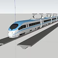 Modern White And Blue High Speed Train With Streamlined Design Running On Tracks 3d model