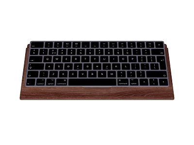 Stylish Modern Computer Keyboard With Wooden Base And Black Keys 3d model