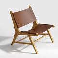 Leisure Chair with Natural Wooden Frame and Brown Leather Seat in Simple Modern Style