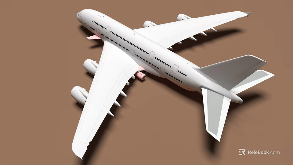 White Airplane Model With Four Engines Wings And Fuselage On Brown Background 3d model 