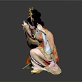 Ancient Chinese Dancer Figure in Colorful Embroidered Robe with Ornate Golden Headdress and Dynamic Pose
