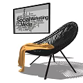 Stylish Black Woven Leisure Chair With Soft Yellow Blanket And Modern Design