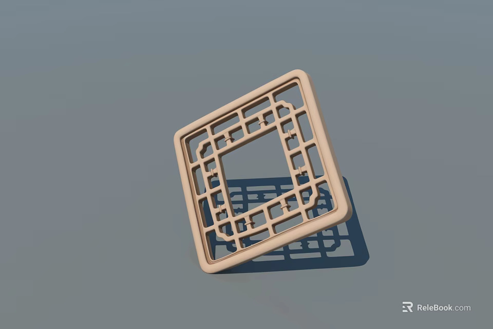 Light Wooden Decorative Square Frame With Intricate Lattice Design For Modern Home 3d model 